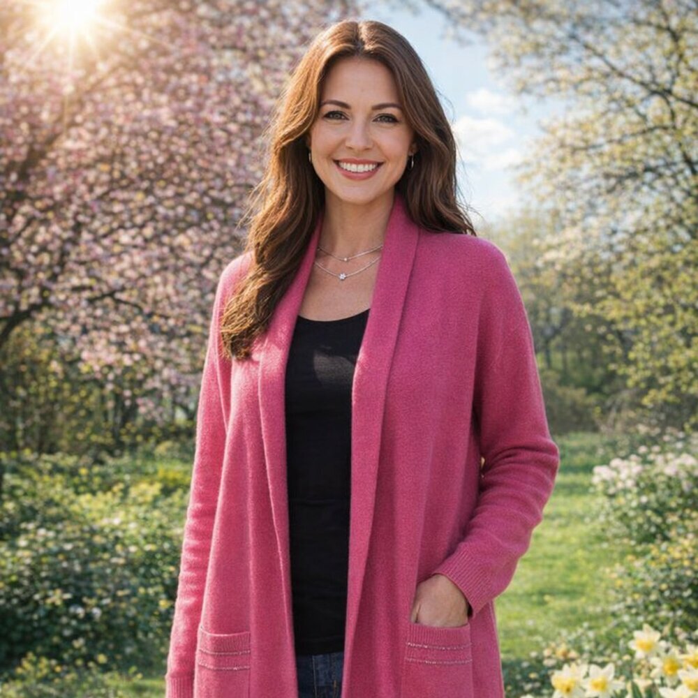 Gorgeous Pink Cardigan with Embellished Pockets from Paris (E6)